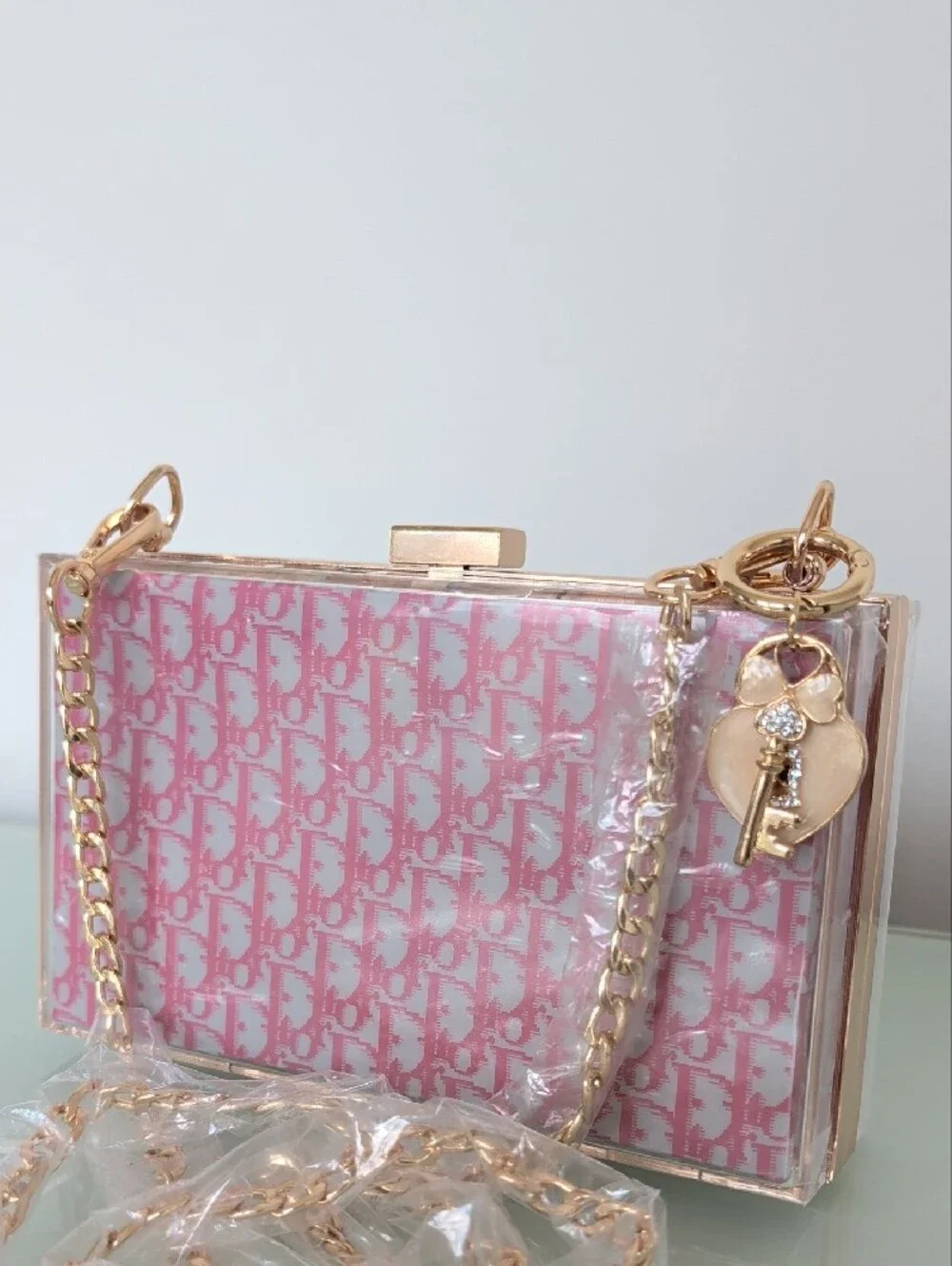 Upcycled Novelty Pink Monogram Acrylic Box Clutch - Wearable Art